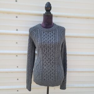 MERONA Women Sweater  M(8-10) Pullover Fall Charcoal Gray Cable Knit Cotton